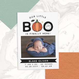 Faire-part Notre petit Boo est enfin là bébé Halloween blanc