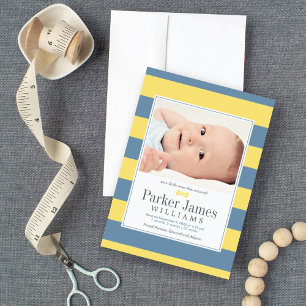 Faire-part Notre petit garçon mignon naissance mains jaunes b