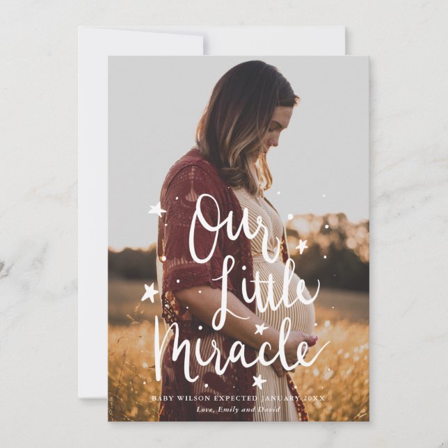 Faire-part Notre petit miracle Typographie Grossesse photo (Devant)