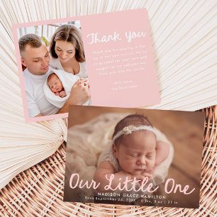 Faire-part Notre Petit Un Texte Rose Manuscrit Photo Naissanc
