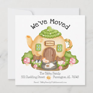 Faire-part Nous avons bougé ! Cute maison de théière avec cha