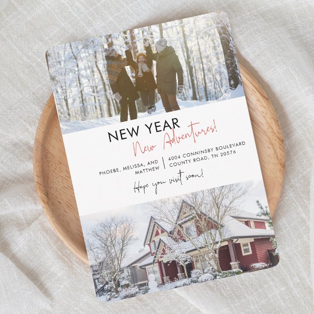 Faire-part Nous avons déménagé Adresse Nouvel An Aventures En (New Year Moving Announcement with Family Photo)