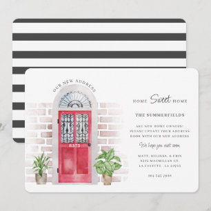 Faire-part Nous Avons Déménagé Aquarelle Chic Porte Rouge Dém