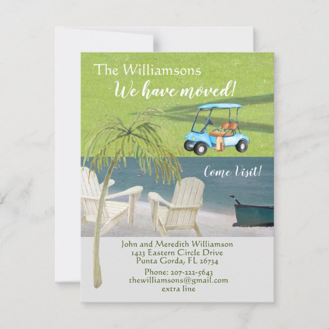 Faire-part Nous avons déménagé Beach Golf Budget Move (Devant)