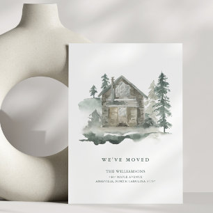 Faire-part Nous avons déménagé Cabane aquarelle Pins Rustique