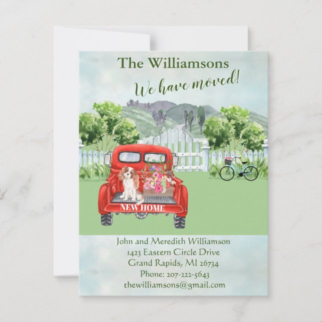 Faire-part Nous avons Déménagé Chien Rouge Camion Campagne Fl (Devant)