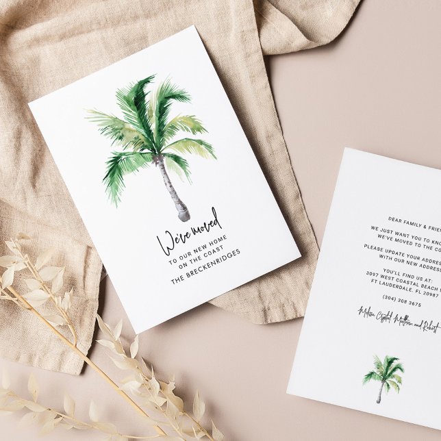 Faire-part Nous avons déménagé des palmiers côtiers en mouvem (We Moved Moving Palm Tree Announcement Custom Card)