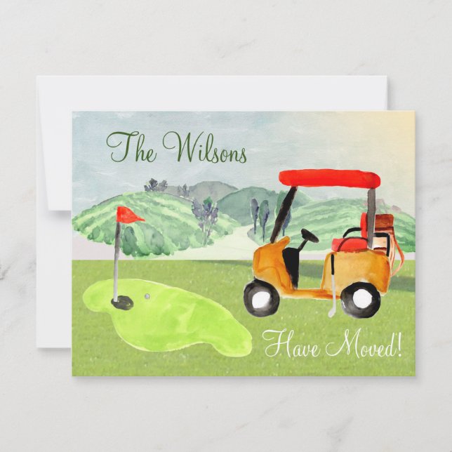 Faire-part Nous avons déménagé Golf Panier Greens Retraite Dé (Devant)