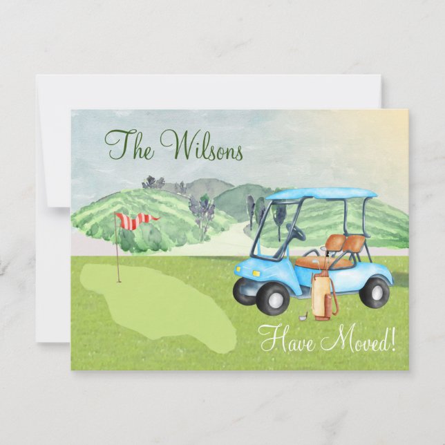 Faire-part Nous avons déménagé Golf Panier Greens Retraite Dé (Devant)