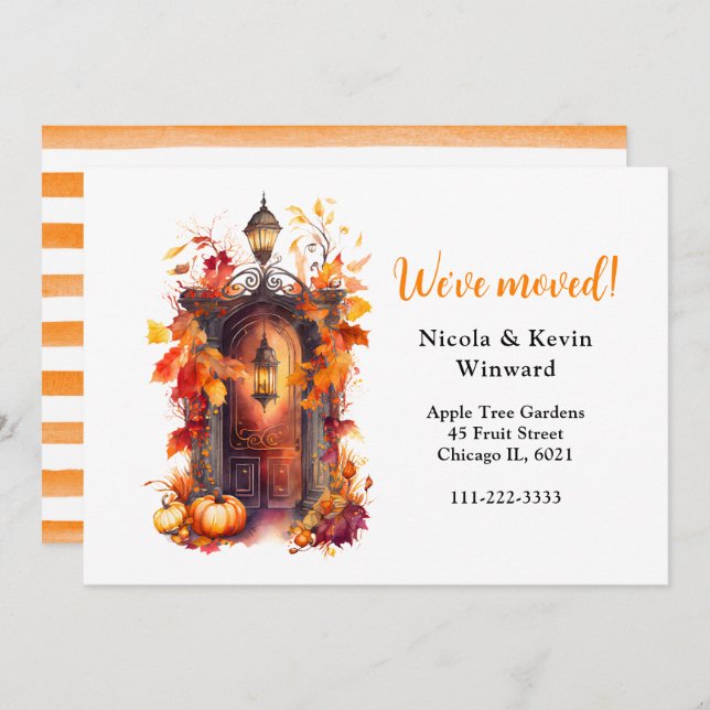 Faire-part Nous avons déménagé la porte Citrouille Automne Au (Devant / Derrière)