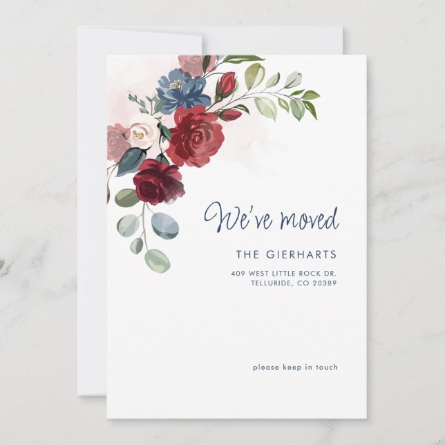Faire-part Nous avons déménagé l'élégante florale en mouvemen (Devant)