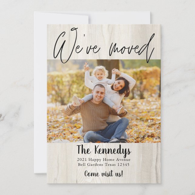 Faire-part Nous avons déménagé Nouvelle Adresse Rustique Bois (Devant)