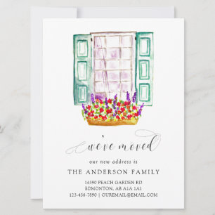 Faire-part Nous avons déplacé Aquarelle Fenêtre Flower Box mû