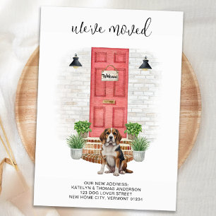 Faire-part Nous avons déplacé Beagle Porte rouge Aquarelle Ch