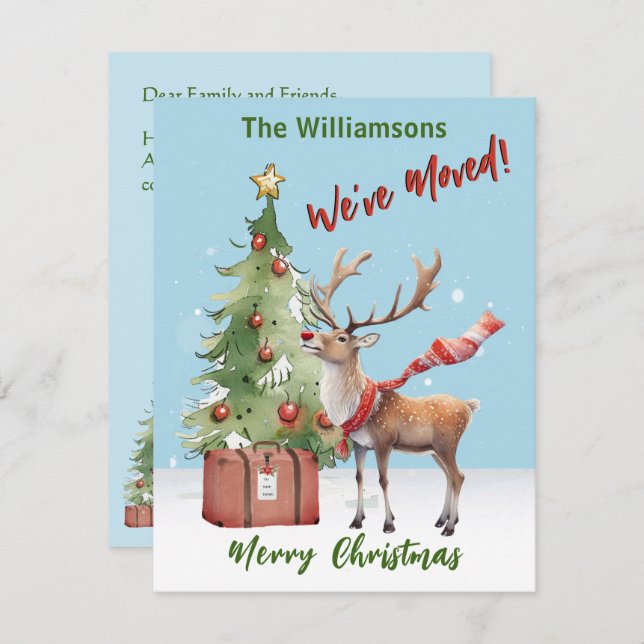 Faire-part Nous avons déplacé Budget Reindeer Arbre de Noël (Devant / Derrière)