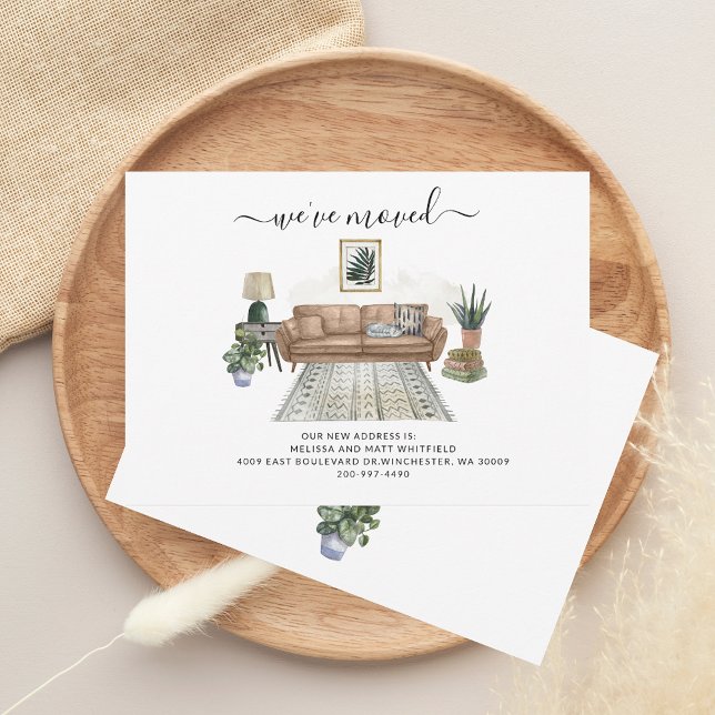 Faire-part Nous avons déplacé Chic Boho Moving (We Moved Boho Living Room Moving Announcement)