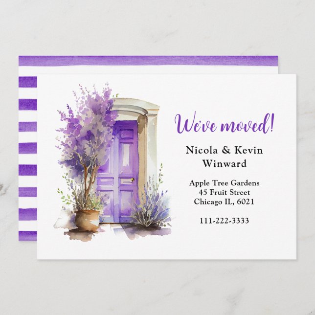 Faire-part Nous avons déplacé la porte de lavande violet fleu (Devant / Derrière)
