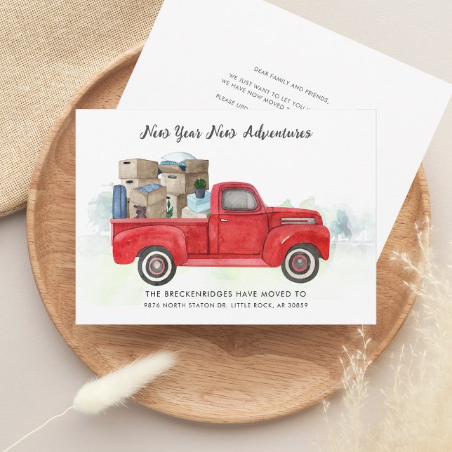 Faire-part Nous avons déplacé l'adresse de déplacement des va (New Year Adventures Red Truck Moving Announcement Card)
