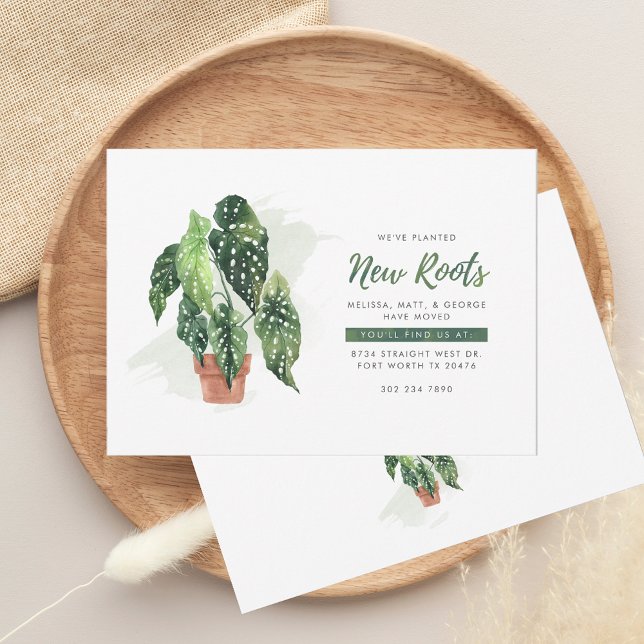 Faire-part Nous avons déplacé Plante d'aquarelle Botanique Mo (New Roots Change of Address Watercolor Potted Plant Moving Announcement)