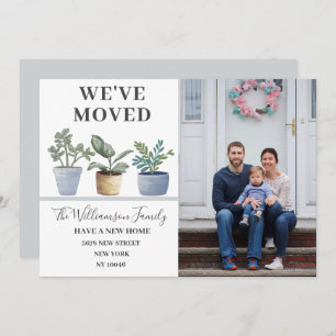 Faire-part Nous avons déplacé Plante pointillés Dusty Blue Fa