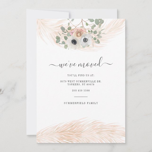 Faire-part Nous avons Déplacé Script Pampas Grass Botanique D (Devant)