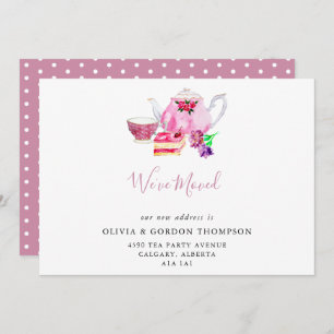 Faire-part Nous avons déplacé un ensemble de thé d'aquarelle