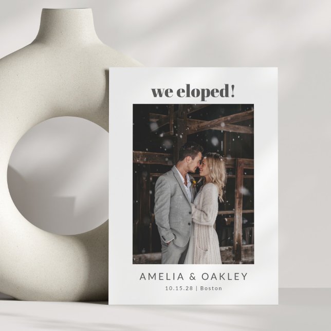 Faire-part Nous Avons Elopé Élégant Photo Mariage noir blanc (Créateur téléchargé)