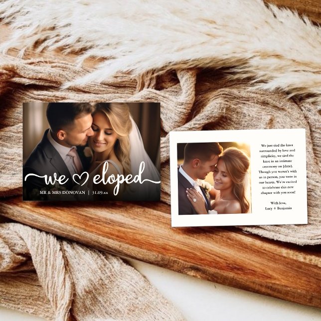 Faire-part Nous Avons Elopé Élégant Script Mariage Photo (We Eloped Elegant Script Wedding Photo Announcement)