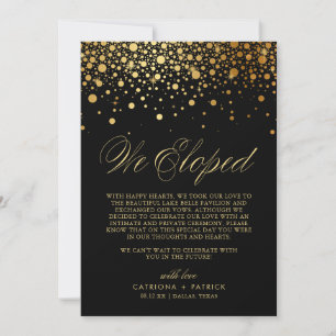 Faire-part Nous Avons Elopé Faux Gold Foil Confetti Black Mar