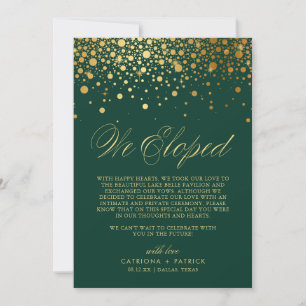 Faire-part Nous Avons Elopé Faux Gold Foil Confetti Green Mar