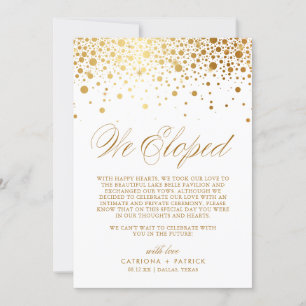 Faire-part Nous avons Elopé Faux Gold Foil Confetti Mariage b
