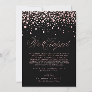 Faire-part Nous avons Elopé Rose Gold Foil Confetti Black Mar