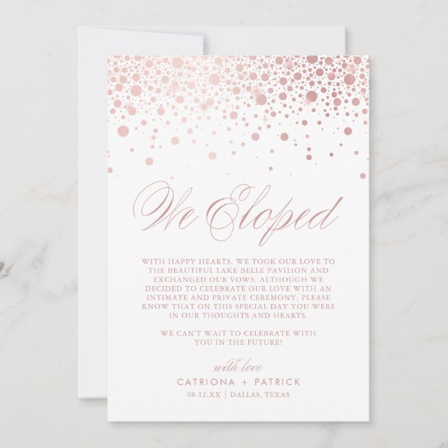 Faire-part Nous avons Elopé Rose Gold Foil Confetti Mariage b (Devant)