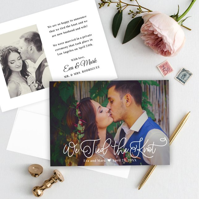 Faire-part Nous avons lié le noeud blanc Mariage de script ph (Créateur téléchargé)