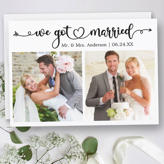 Faire-part Nous avons marié Calligraphy Heart 2 Mariage photo (Customize to change your personalized text size, text style or to add text to back of card.)