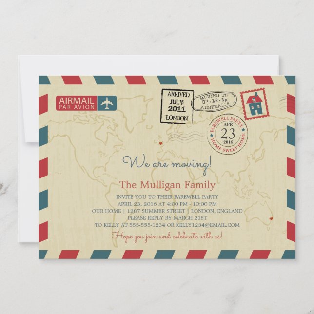 Faire-part Nous déplaçons le courrier aérien | Soirée d'adieu (Devant)