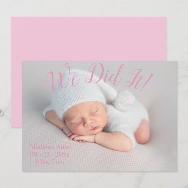 Faire-part Nous L'Avons Fait Statistiques Photo Script Bébé F (Devant / Derrière)
