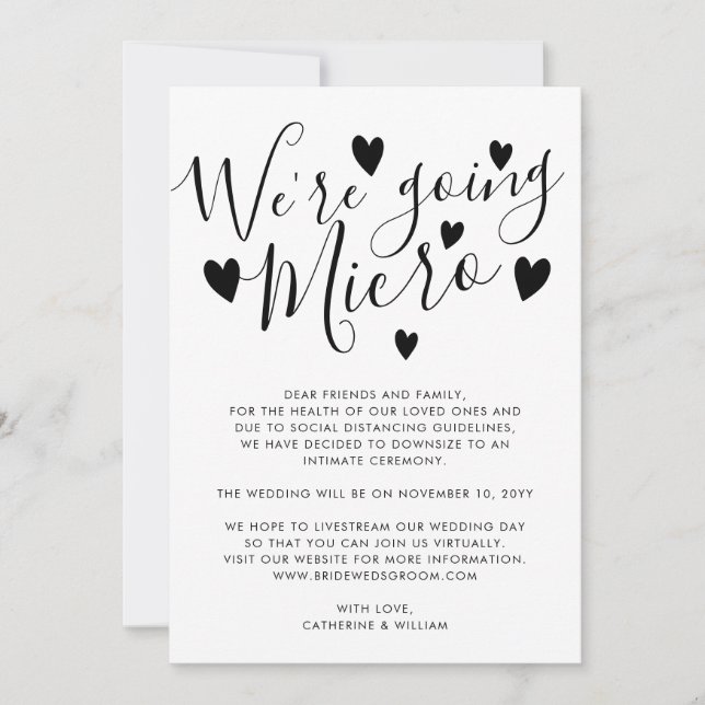 Faire-part Nous Passons à un Micro Mariage Petit Réduction de (Devant)