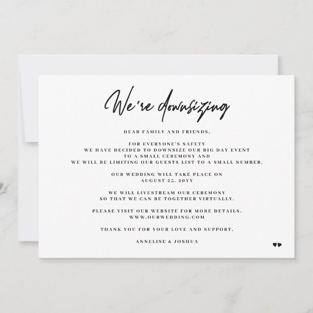 Faire-part Nous réduisons la taille d'un mariage élégant et m (Devant)