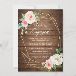 Faire-part Nous sommes engagés Rustic Wood Blush Floral Fianç