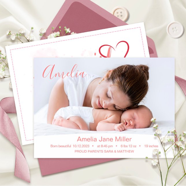 Faire-part Nouveau bébé nouveau-né fille natalité Statistique (Créateur téléchargé)