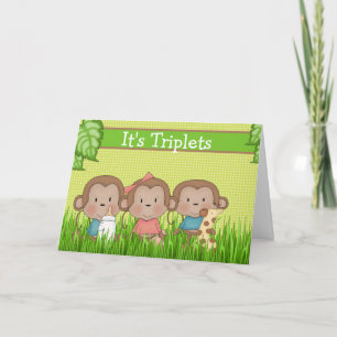 Faire-part Nouveau bébé triplet deux garçons une fille singe 