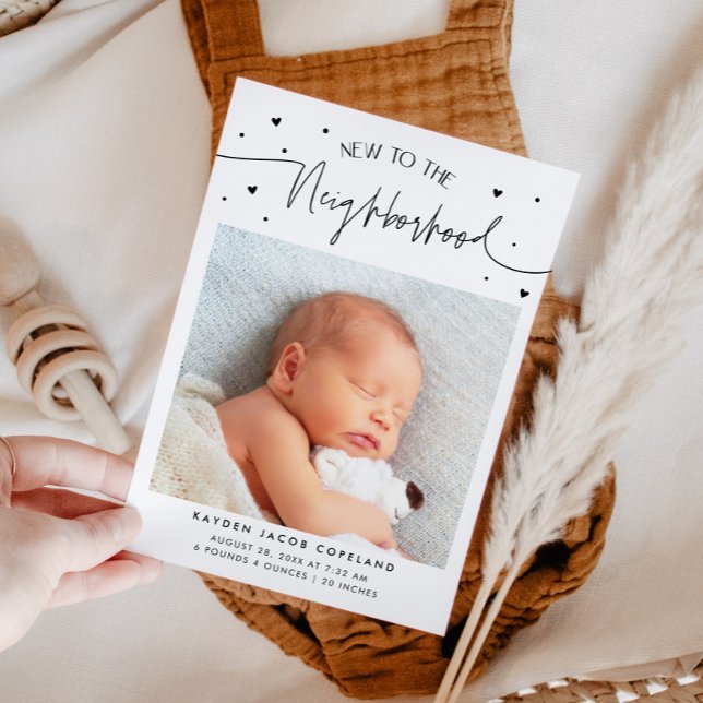Faire-part Nouveau dans le quartier Photo de naissance blanch (Créateur téléchargé)