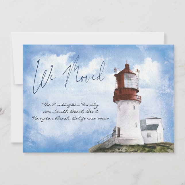 Faire-part Nouveau Home Beach Lighthouse Nous Avons Déménagé  (Devant)