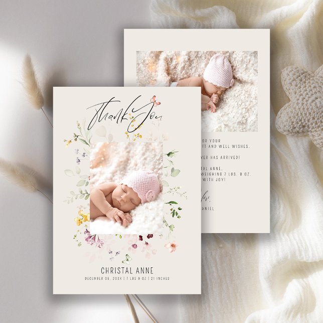 Faire-part Nouveau-né Bébé Fille ivoire Merci photo Naissance (Créateur téléchargé)
