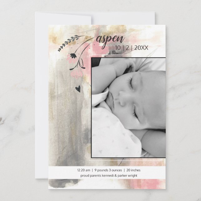 Faire-part Nouveau style photo moderne bébé (Devant)