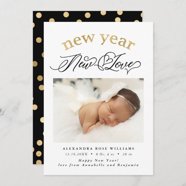 Faire-part Nouvel an Nouvel amour Photo de naissance (Devant / Derrière)