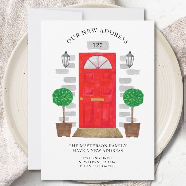 Faire-part Nouvelle adresse Aquarelle Porte rouge (Créateur téléchargé)