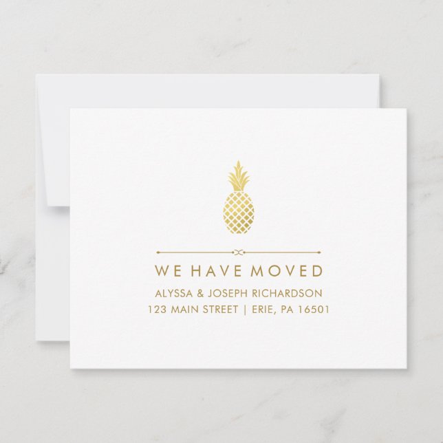 Faire-part Nouvelle adresse avec un élégant ananas doré (Devant)