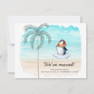 Faire-part Nouvelle Adresse Cute Penguin Floride Plage Amusan